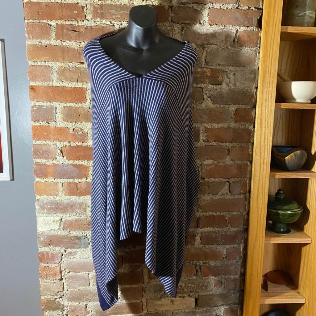 Eileen Fisher Poncho Navy & White Stripe One Size
